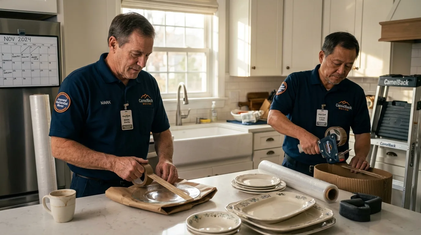 Professional crew packing kitchen dishware in Pittsville, MD